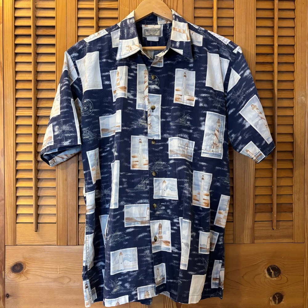 Weekenders Navy and Cream Men's Shirt Vintage